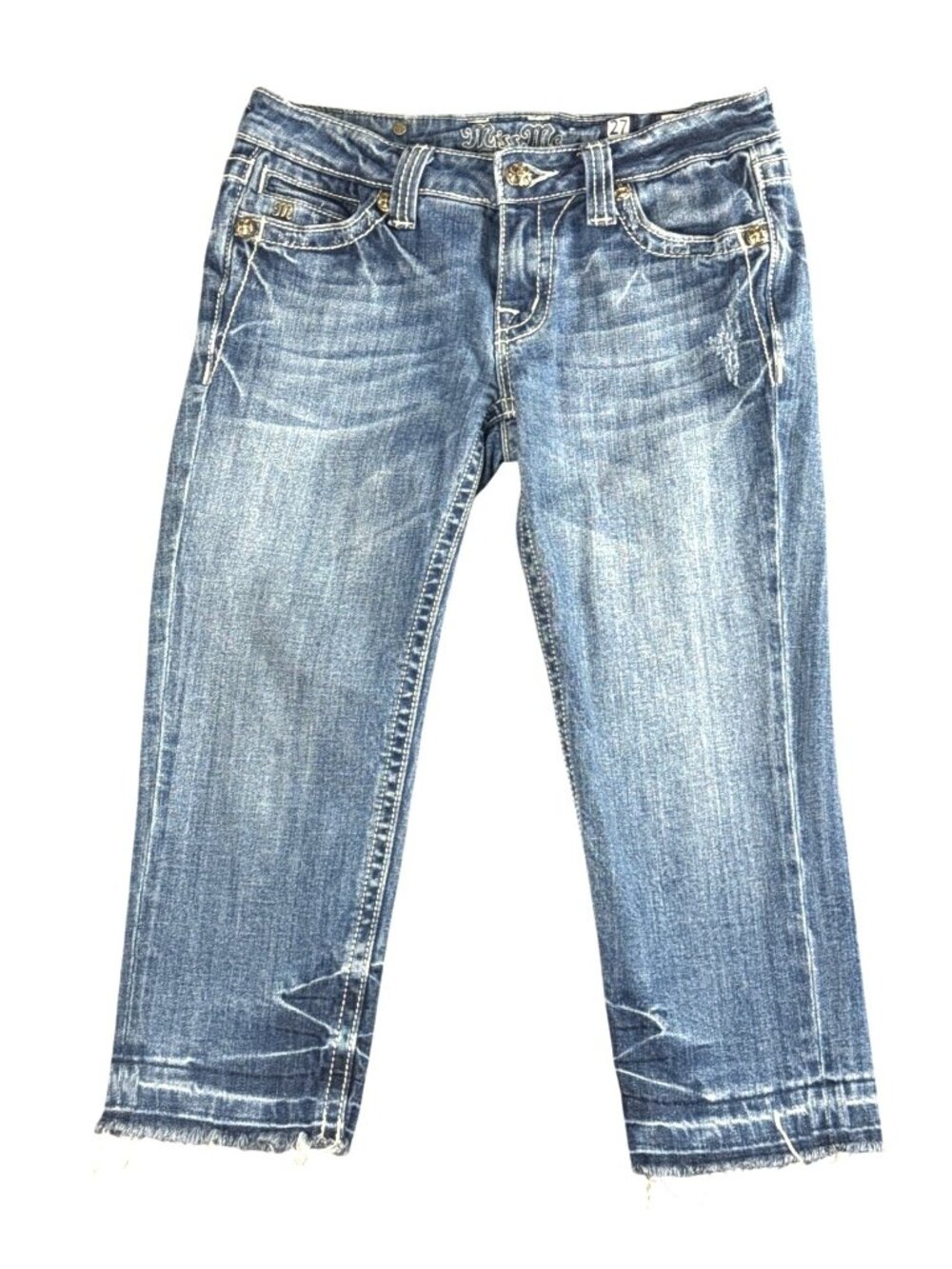Miss Me Star Pocket Capri Jeans 27 Blue Low Rise Embellished Y2K Western Glam
